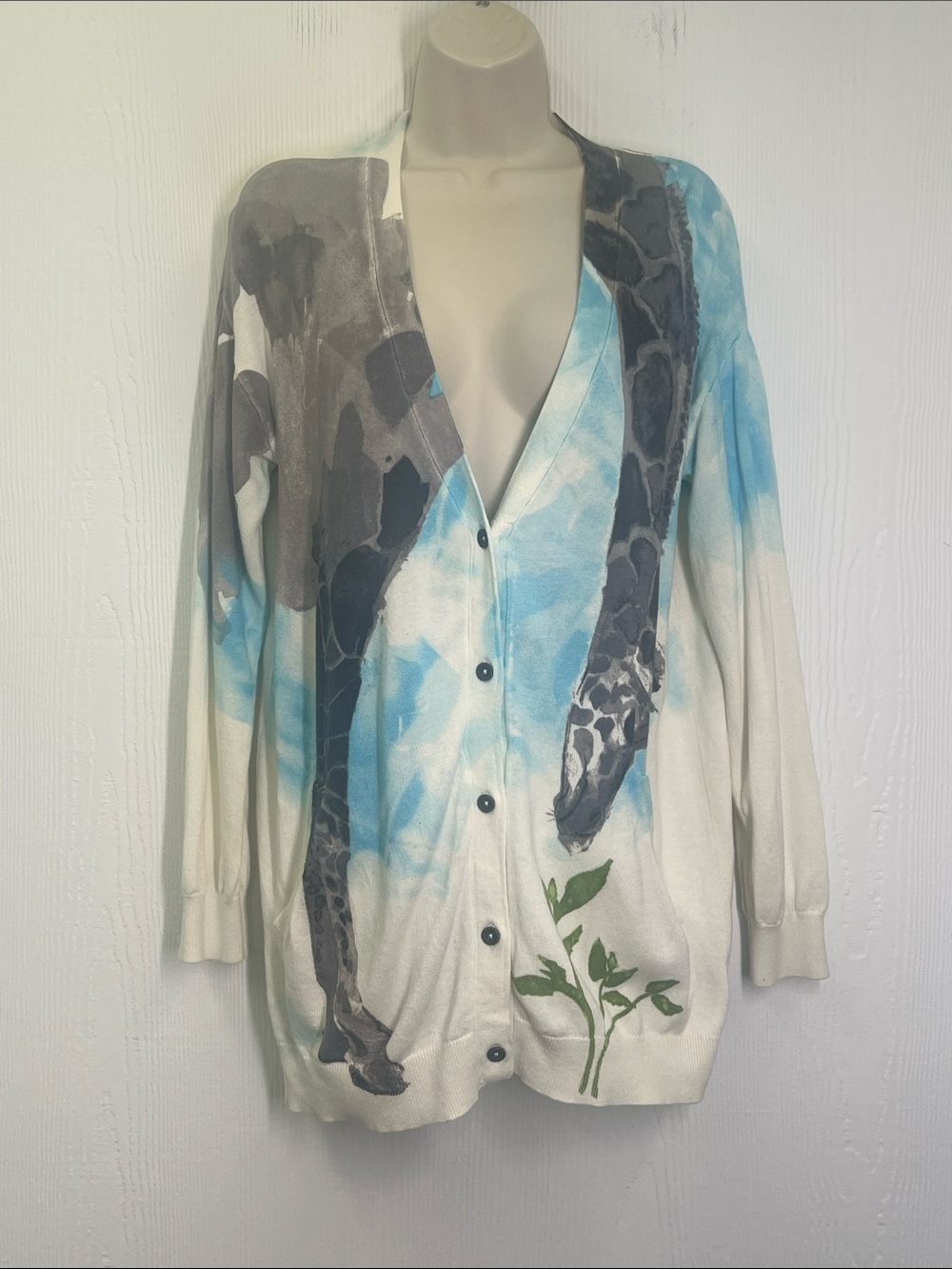 Anthropologie - Moth Tigra Colorful Giraffe Art Button Down Cardigan Size Medium